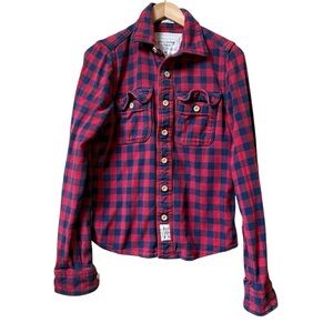 Abercrombie Fitch Shirt Mens Medium Button Up Muscle Buffalo Plaid Red